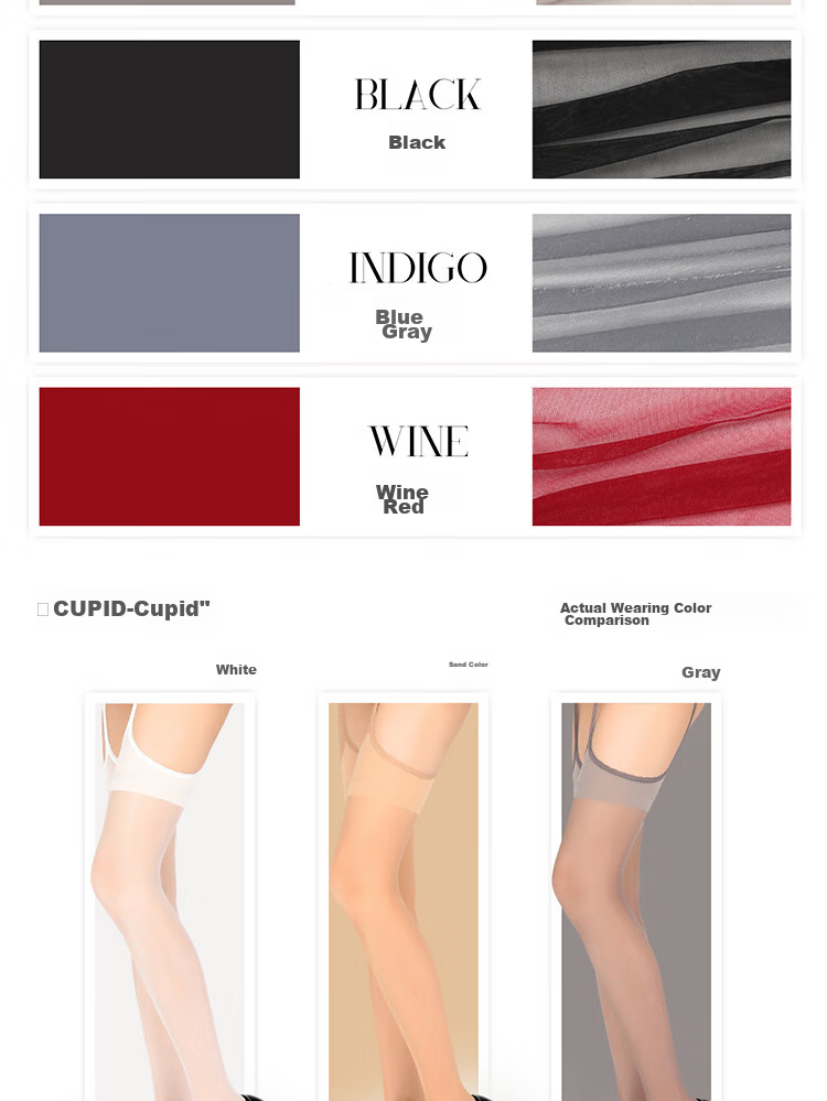 Limerence M [Cupid] Crotchless Stockings, Sexy Suspender Thigh-Highs, Ultra-Thin Versatile Lace, No Need to Remove, Wine Red, One Size Fits All 14