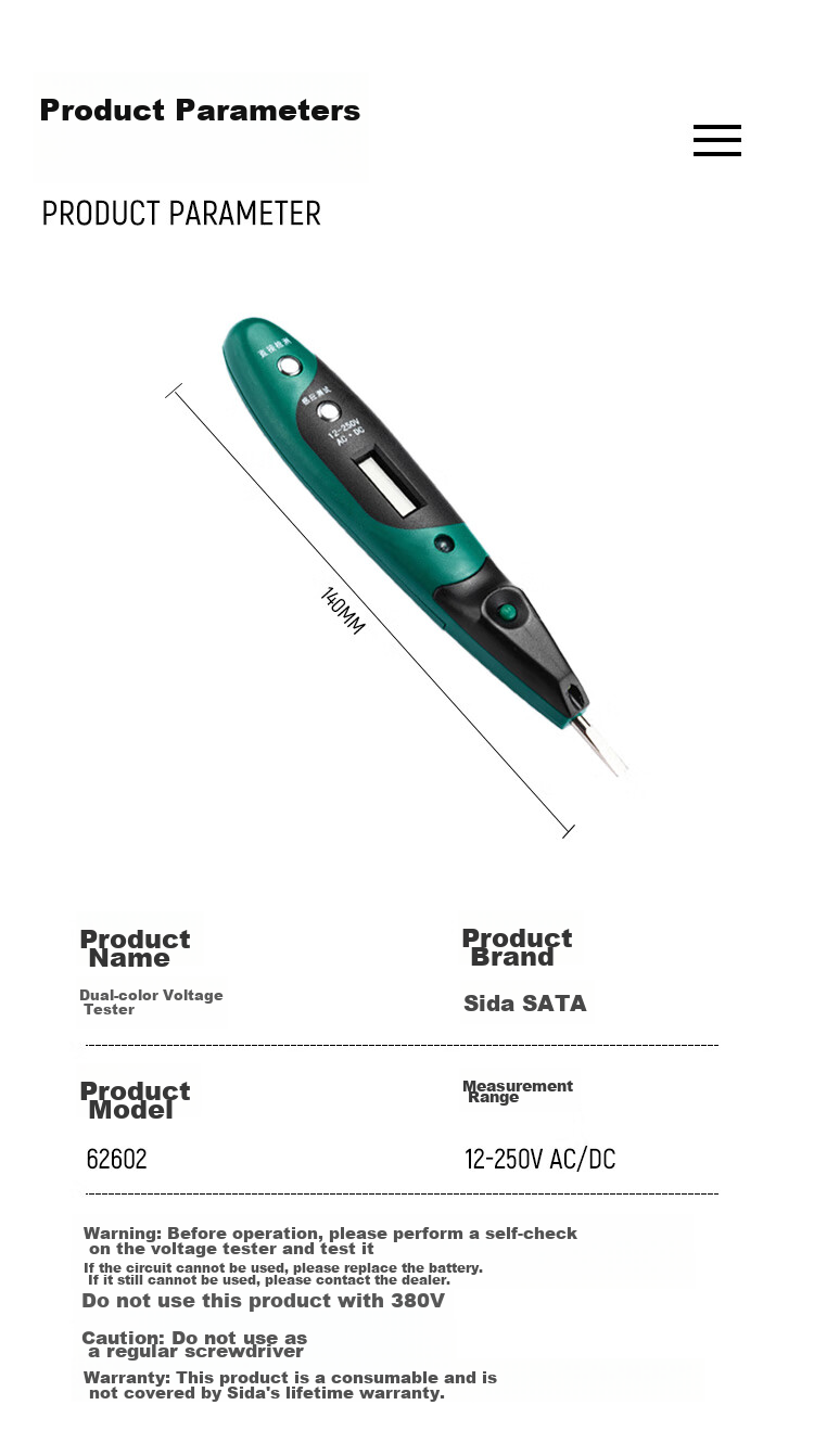 SATA 62501 Advanced Voltage Tester Pen with Stand And Neon Tube, Screwdriver, 145mm 8