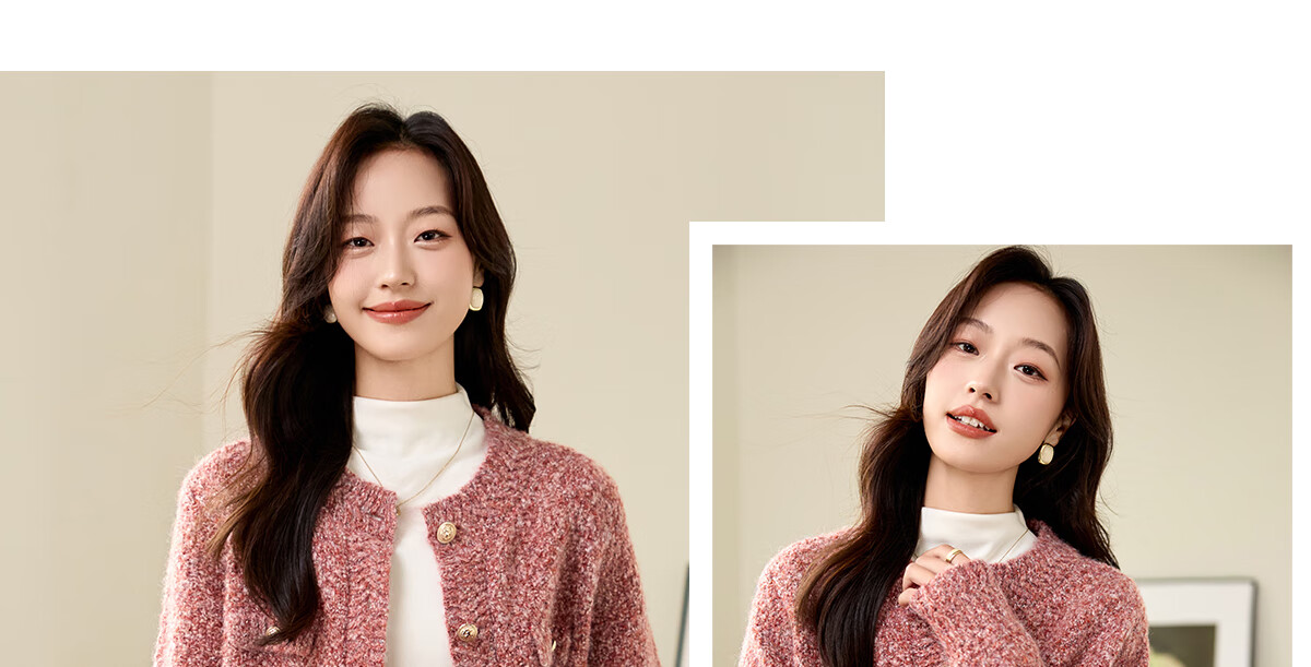 PinCai Women's Knitted Cardigan New Year Battle Robe Little Chanel Style Soft Wool Crew Neck Sweater P144U4016 8