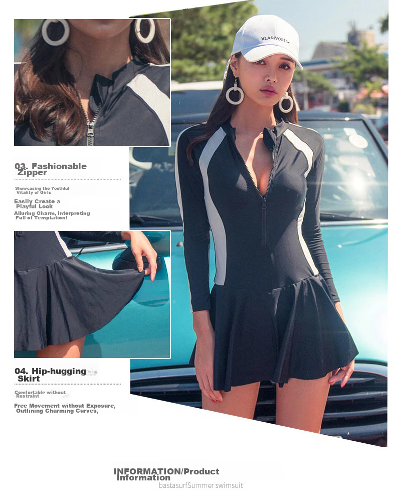 DK Swimsuit for Women, Small Chest, Sexy Push-Up, Korean Style, Conservative, Tummy Control, Slimming One-Piece Swimwear for Hot Springs, Black, XXL 4