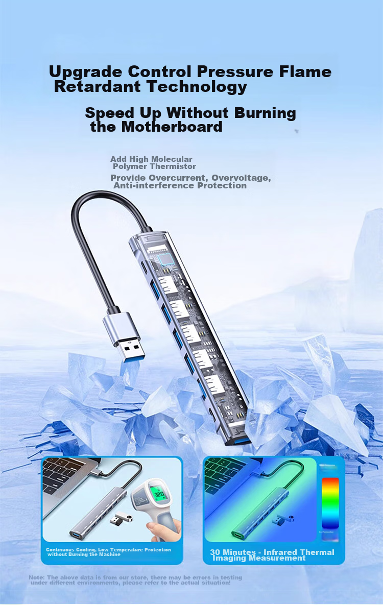 Youlianxing USB Hub Extender, 8 Ports, 1 Meter, USB 3.0 Expansion HUB, One-To Adapter, Suitable for Huawei, Lenovo Desktop Computers, Laptops, Mouse, Keyboard, Hard Drive 8