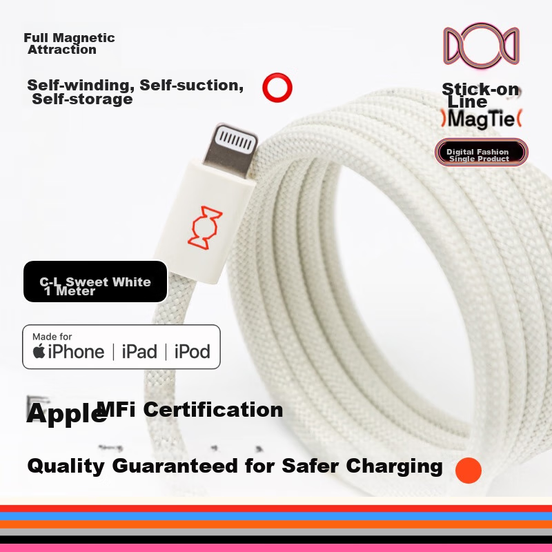 Кабель CANDYSIGN MagTie Magnetic Charge, Type-C на Lightning, MFi Certified, 1 метр, сладкий белый