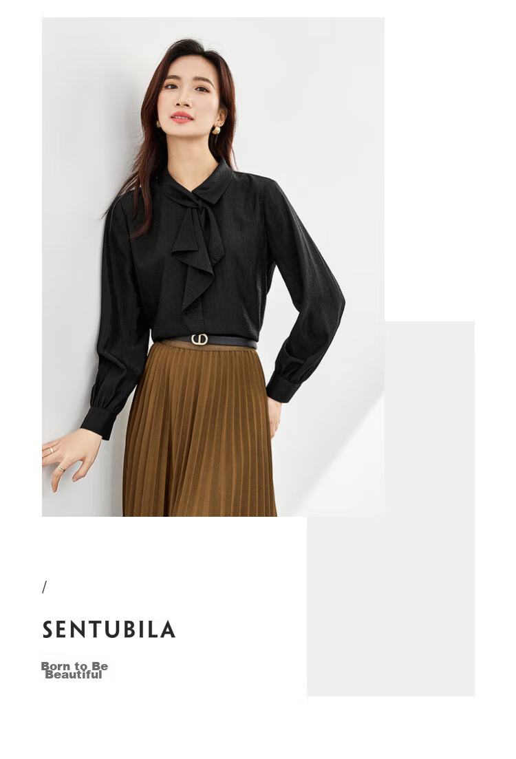 Sentubila Elegant Ribbon Blouse for Women, Spring Women's Wear, Light And Fashionable Long-Sleeve Chiffon Blouse, Versatile Commuter Top 22
