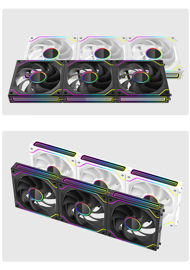 Ziyi LED Fan Case, 12cm Wireless Splicing, White Anti-Leaf ARGB Synchronized + PWM Temperature Control, Multi-Layer Mirror Fan ZY-626 10