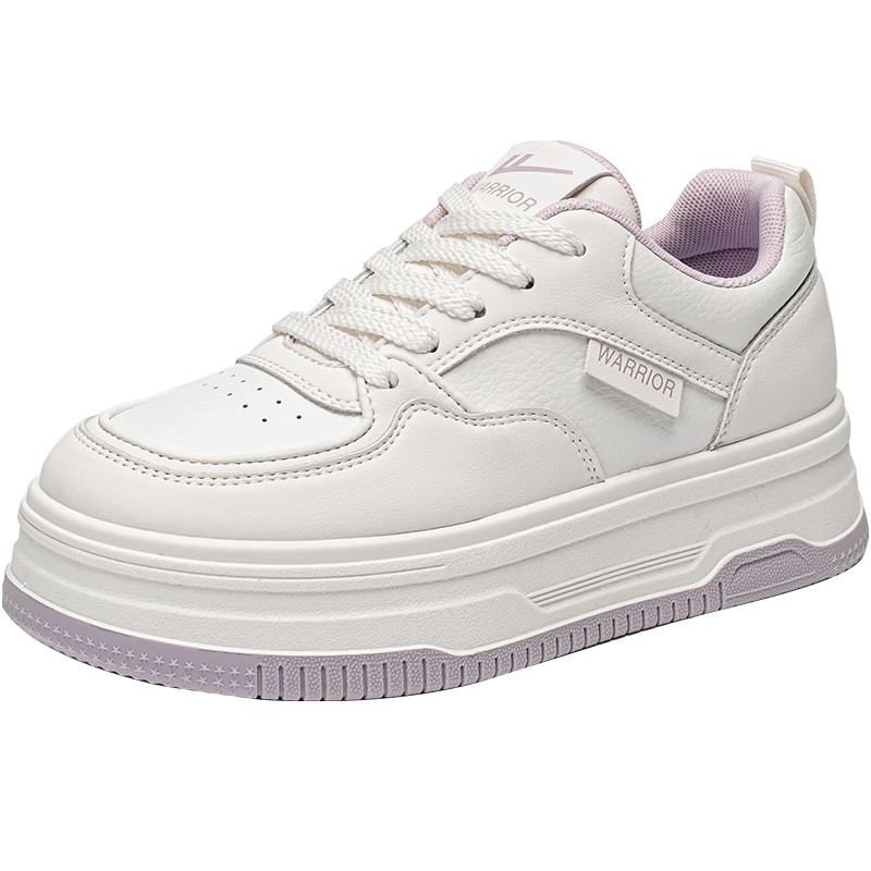 Huili Women's Shoes, Autumn Thick-Soled Heightening White Sneakers, Versatile Student Shoes, Comfortable Casual Shoes for Women, Beige Purple Color, Size 36