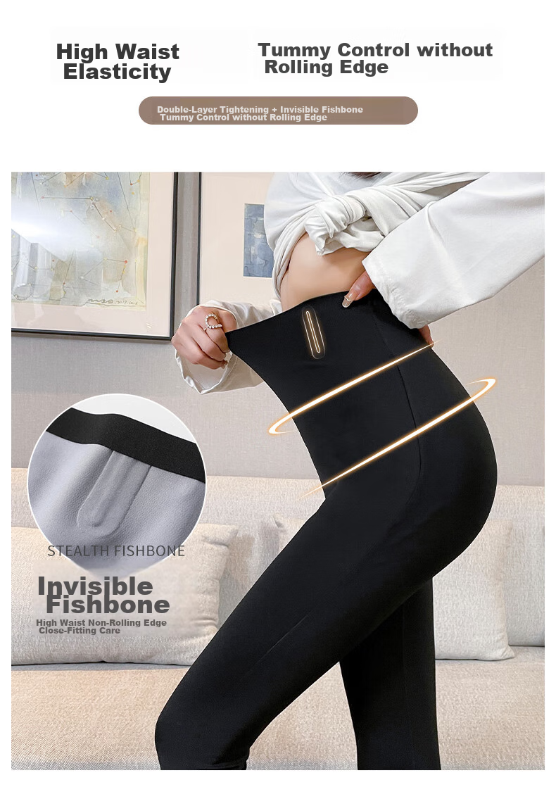 XUEXIMAN Thin Fleece Shark Leggings for Women, High-Waisted Tummy Control And Butt-Lifting Pants with Magic Fleece Lining for Autumn And Winter, Slim-Fit Tight-Fitting Leggings for Outer Wear 4
