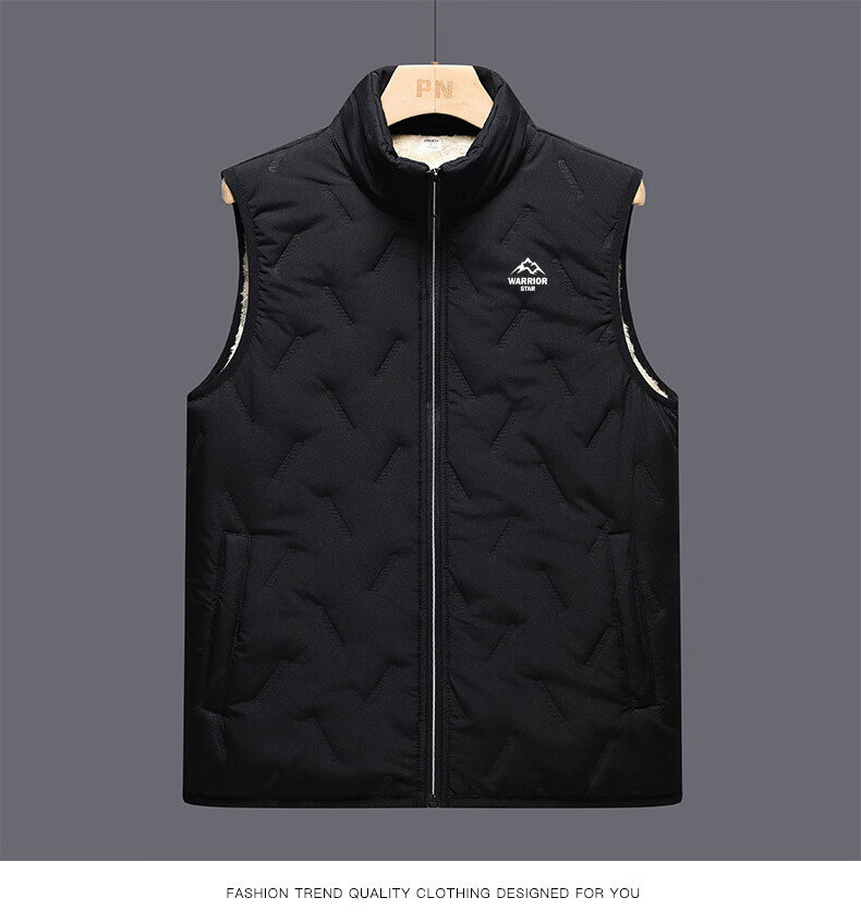 Huili Cotton Vest for Men, Autumn And Winter Jacket, Solid Color Stand-Up Collar Waistcoat, Warm Vest, Casual Cotton Coat, Black, 2XL 14