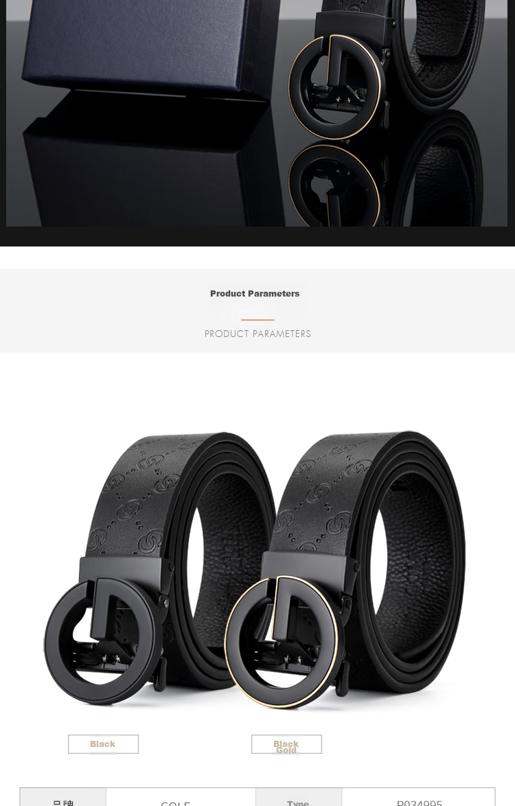 GOLF Men's Belt with Automatic Buckle, Double-Sided Cowhide Waistband, G-Buckle Letter Trouser Belt, Gift Box Packaging, Birthday Present for Boyfriend 6