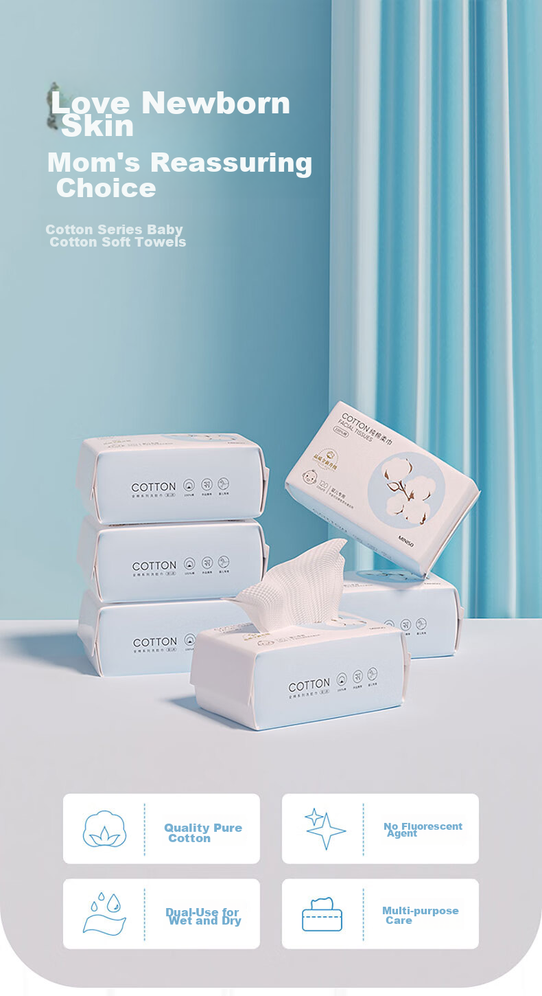 MINISO 100% Cotton Facial Wipes 70pcs x 3 Packs 20x20cm Disposable Pure Cotton Soft Towels Extra Large Thickened New Packaging 1