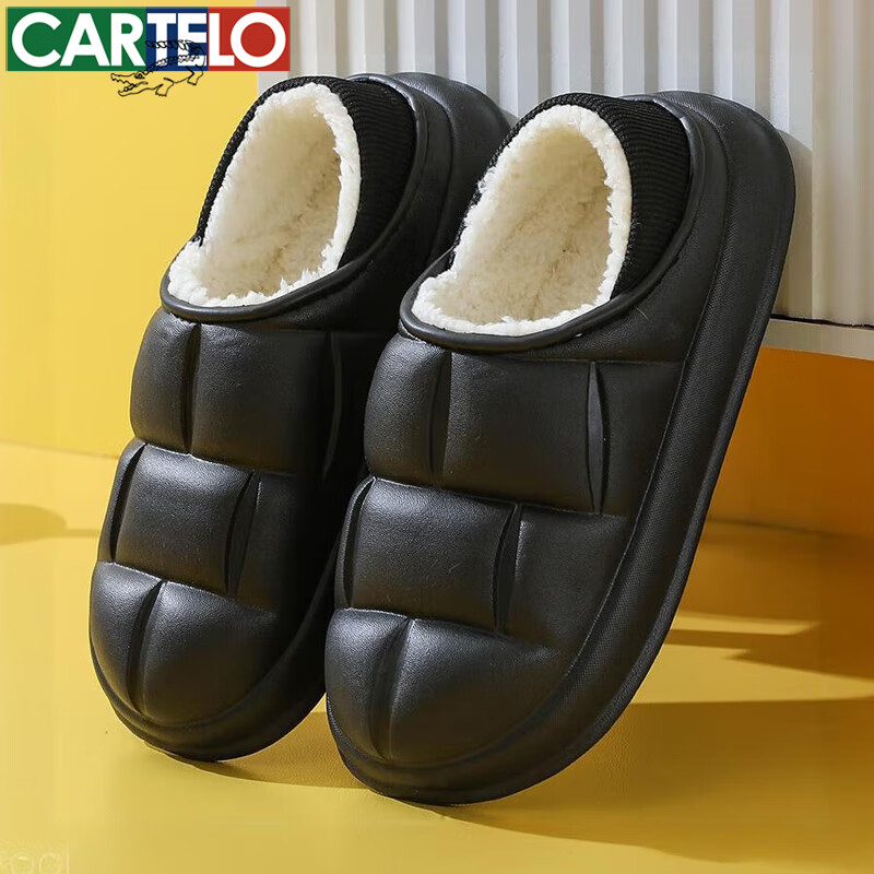 CARTELO Cotton Slippers for Men And Women, Autumn And Winter Home Indoor Outdoor Wear, Warm Water-Resistant Soft Sole EVA Couple Shoes