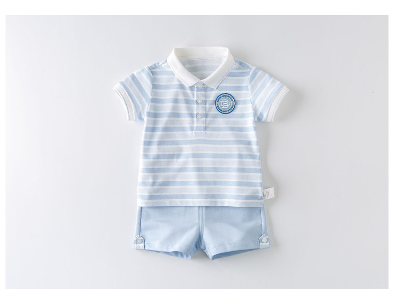 DAVE & BELLA Boys' Summer Sportswear Set, Stylish Little Gentleman Outfit for Baby Boys, DBH13656 Blue Striped 73cm 15