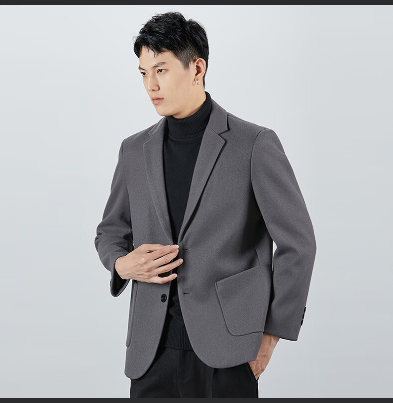 ROMON Wool Suit Jacket for Men, Autumn And Winter Business Casual Thick Coat, Men's Outerwear, 85XF Black 3XL 10