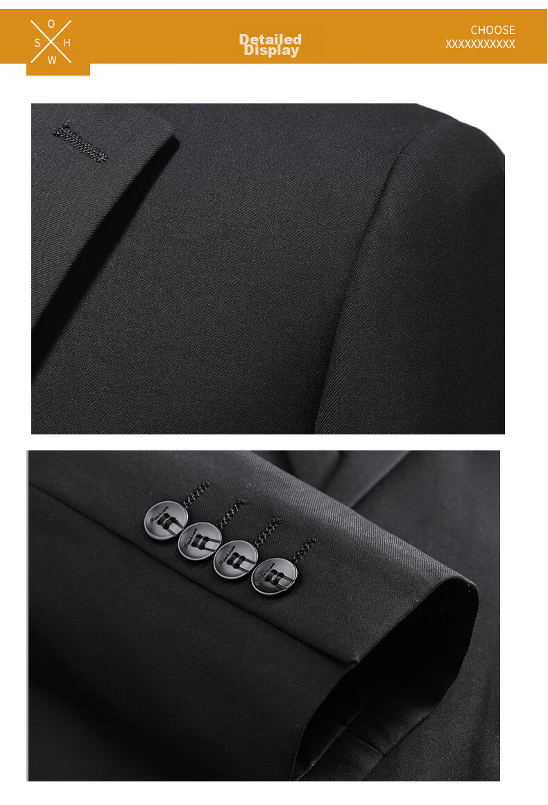 ROMON Men's Suit Set, Business Slim Fit Formal Wear, Wedding Suit, Men's Clothing Three-Piece Set, 2318 Black XL 14
