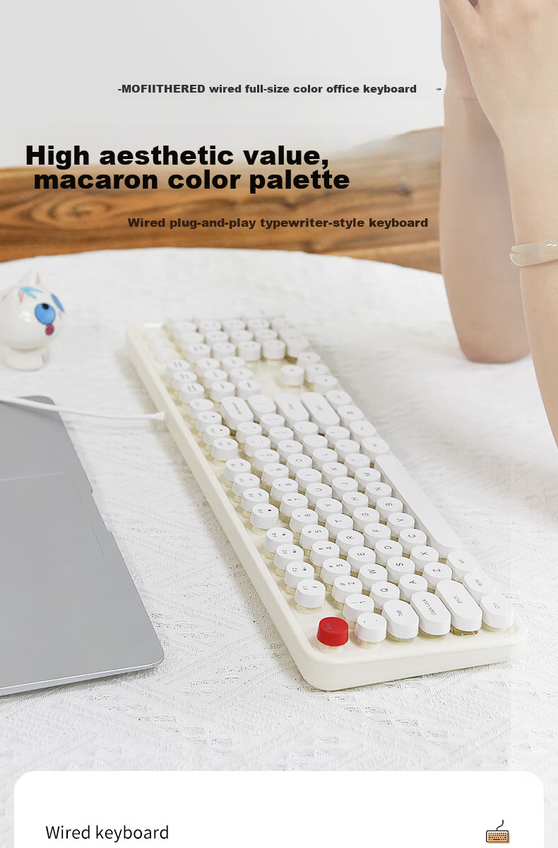 Mofii Sweet Wired Keyboard for Women, Chocolate Mahjong Sound Retro Dotted Desktop Laptop Office Keyboard, Beige 1