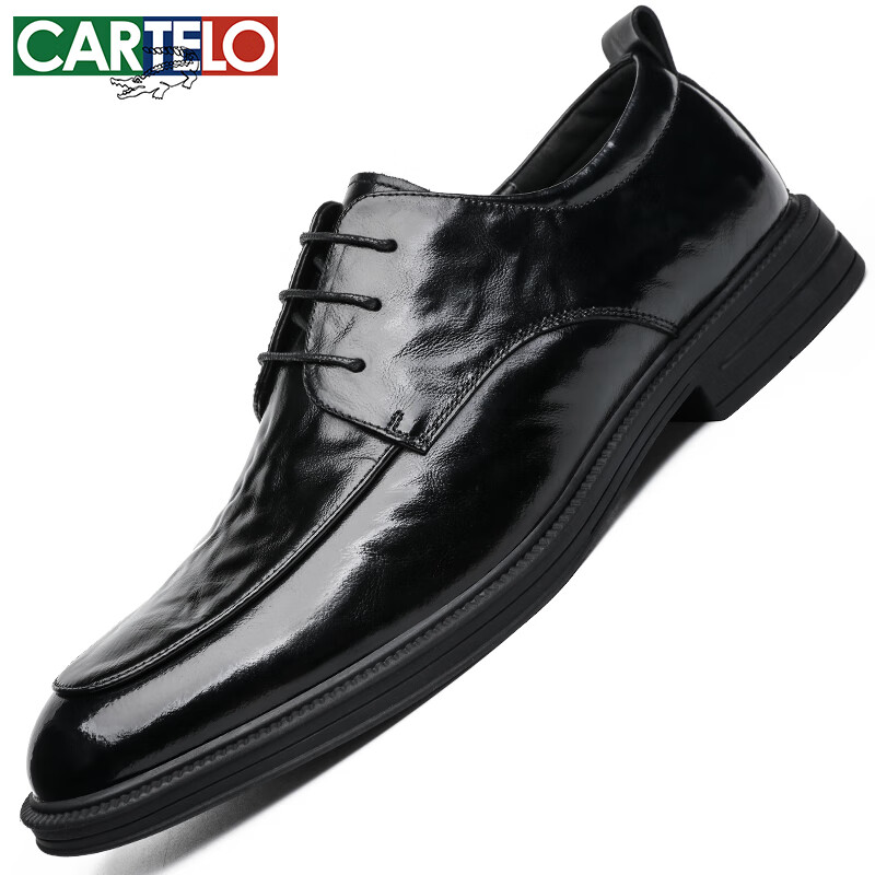 CARTELO British Hand-Grain Top-Layer Cowhide Men's Shoes, Business Casual Men's Leather Shoes, Wedding Shoes, Leather Shoes K062 Black Height-Increasing Size 41