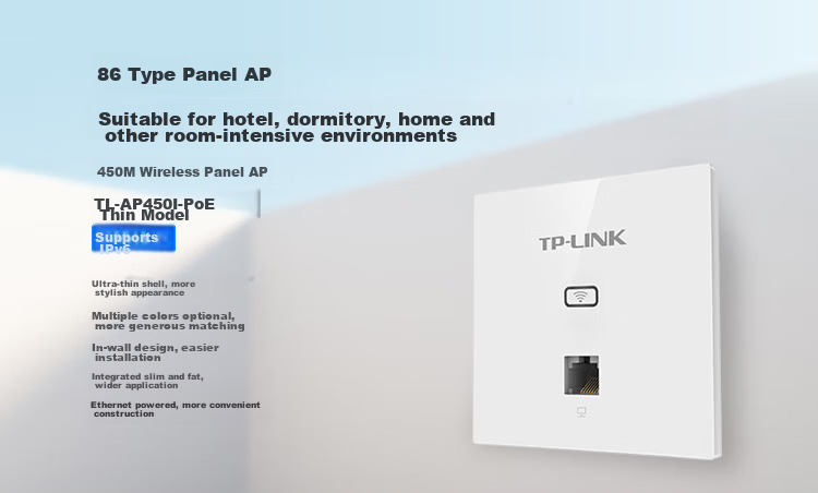 TP-LINK AP450I-POE Slim (Square) 450M Wireless 86-Type Panel AP Enterprise-Grade Hotel Villa Whole-House WiFi Access POE Power Supply AC Management 1