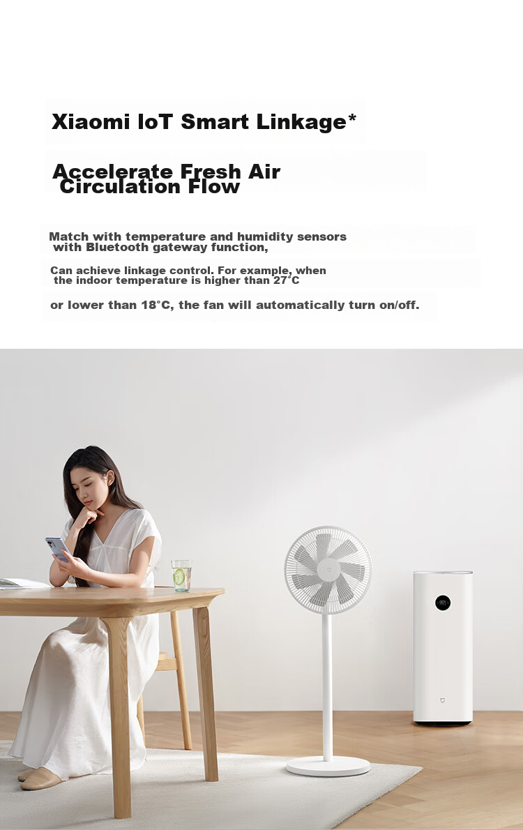 Mijia Xiaomi Electric Fan Floor Fan for Home Use, DC Inverter Natural Wind Wide-Angle Quiet Energy-Saving Fan 1X Upgraded Version, Power Bank Charging 10