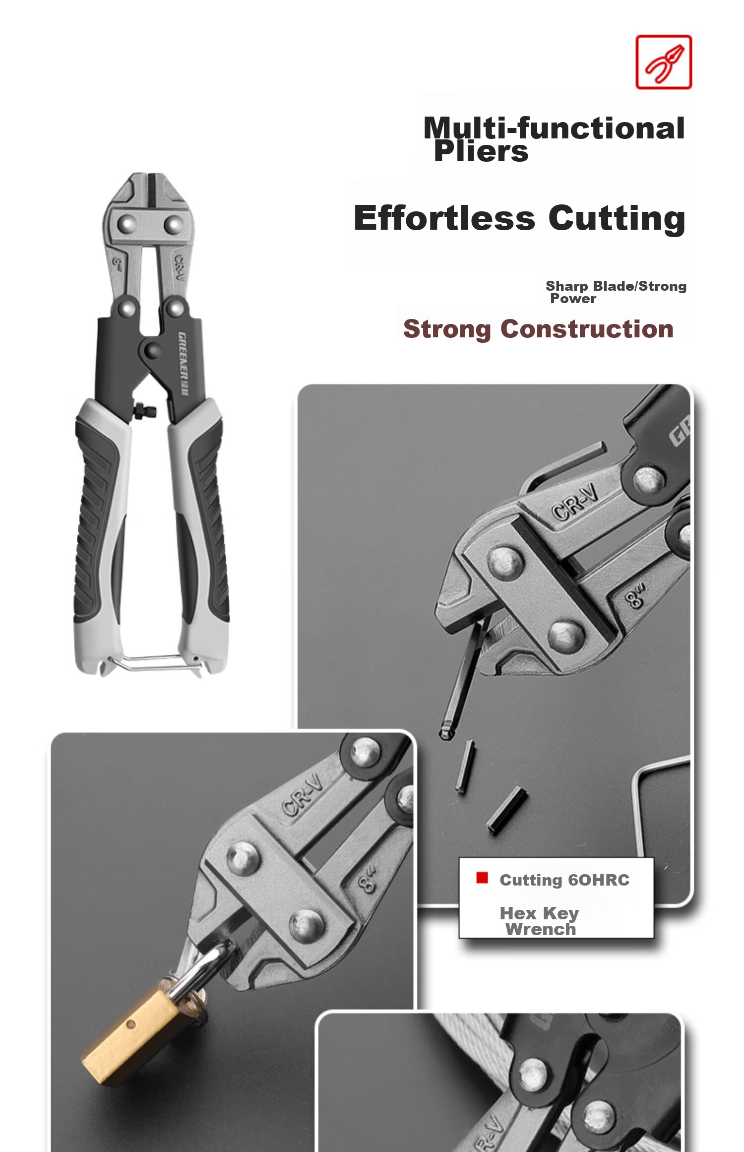 GREENER Household Rebar Cutter, Wire Cutter, Special Pliers for Cutting Iron Wire, Heavy-Duty Scissors, Lock Cutter, Wire Breaker Pliers 5