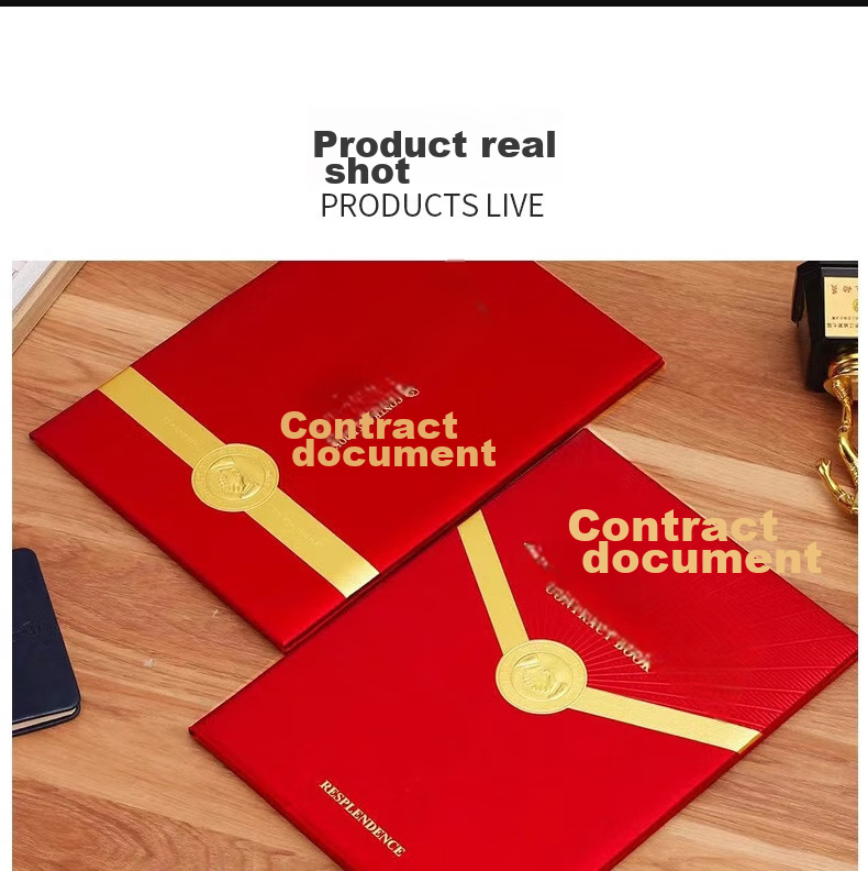 Tianshun A4 High-Quality Signing Ceremony Notebook, Red with Gold Foil, Thickened Leather Cover, Double-Sided Document Folder, Contract Book for Business Activities And Cooperation Agreements, Signing Book A402 7
