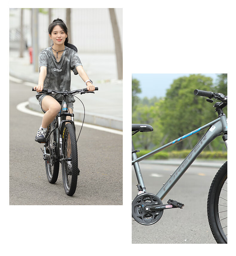FOREVER Mountain Bike, 24-Speed, 26-Inch, Hydraulic Disc Brakes, for Men And Women, Adult And Student Use, City Off-Road Bicycle, Gray 15