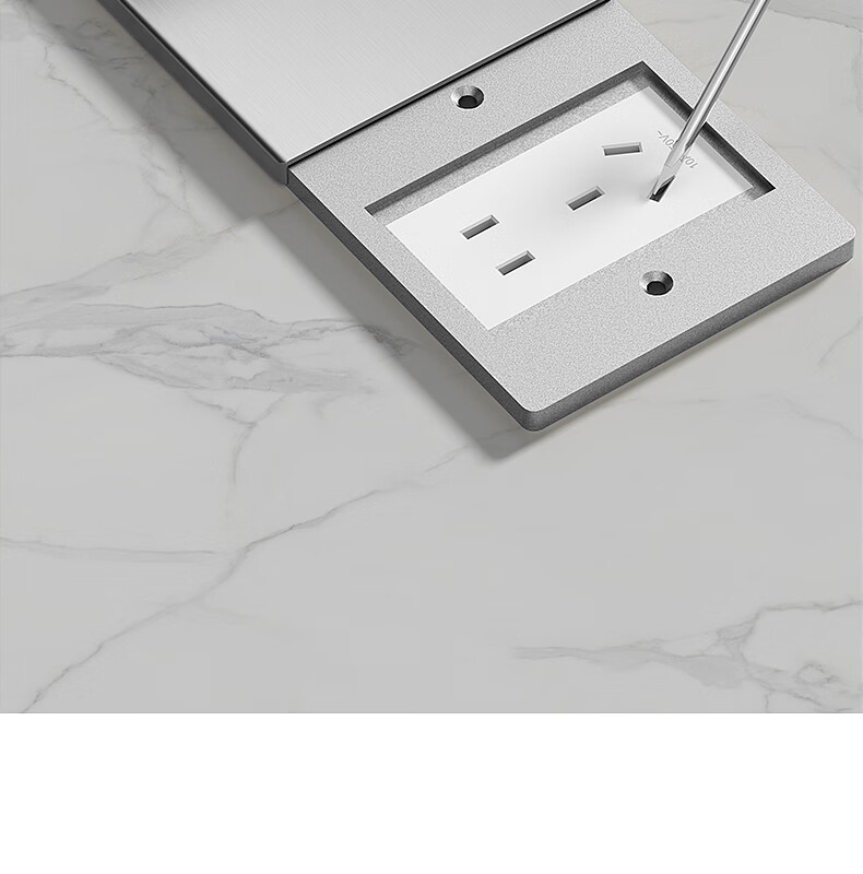 FDD Floor Socket, 86-Type Flat Push-In Floor Socket, Ultra-Thin Sliding Cover, Stainless Steel Waterproof Wall Concealed Box Floor Socket Box, Silver, Five Holes 22