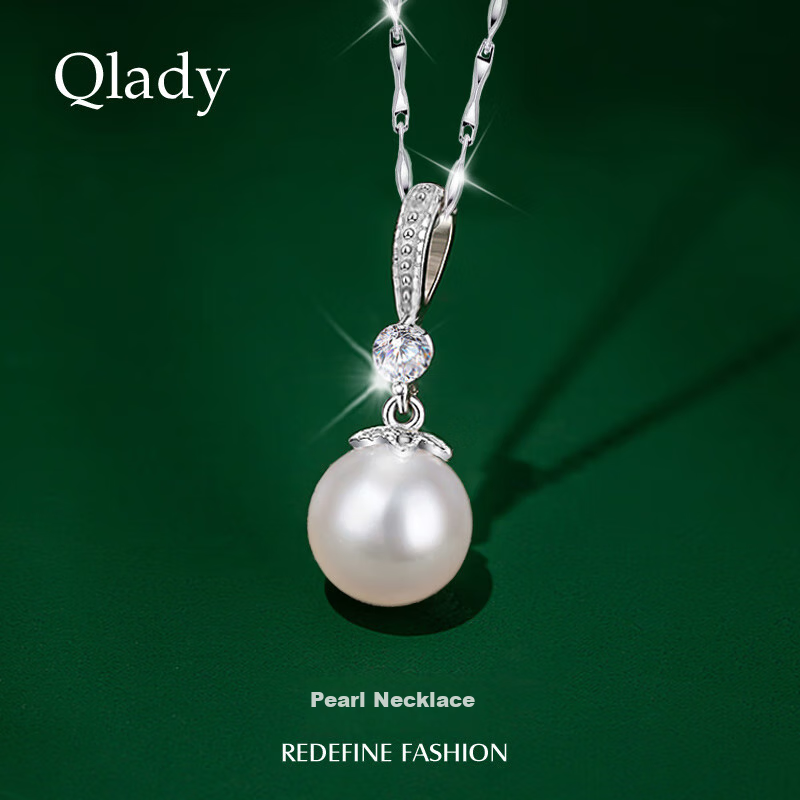 Qlady Sterling Silver Freshwater Pearl Necklace for Women, Collarbone Chain Elegant Silver Pendant Birthday Valentine's Day Gift for Wife Girlfriend