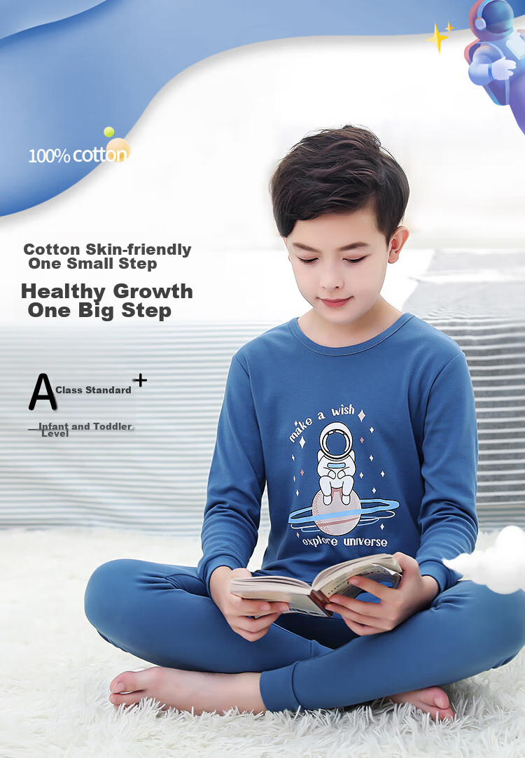Hengyuanxiang Children's Underwear Set, Boys' Pure Cotton Turtleneck Autumn Top And Pants, Kids' Base Layer Cotton And Wool Set, Little Prince 150 1