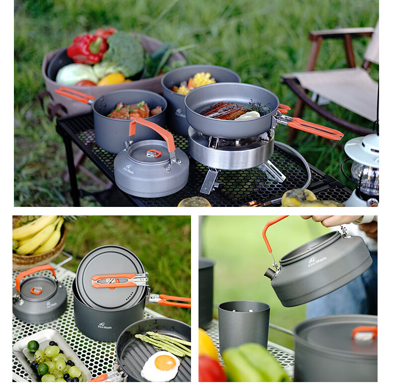 FIRE-MAPLE Feast of The Gods Special Edition 4-Piece Pot Set L Size Storage Bag with Burner, Self-Driving Camping Outdoor Camping Complete Equipment Set 14