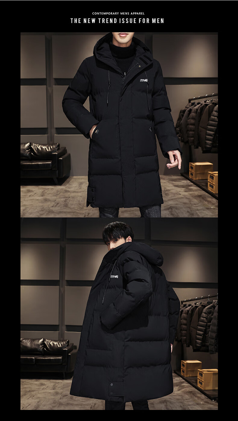 JEEP SPIRIT Men's Cotton Jacket, Autumn And Winter Mid-Length Puffer Coat, Warm Loose-Fitting Outerwear, Black, 2XL 3