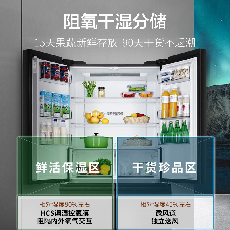 海尔冰箱405升四开门十字对开门双开门一级能效双变频双循环风冷无霜净味超薄变温电冰箱 零度保鲜+母婴专区+干湿分储+（海尔405升）