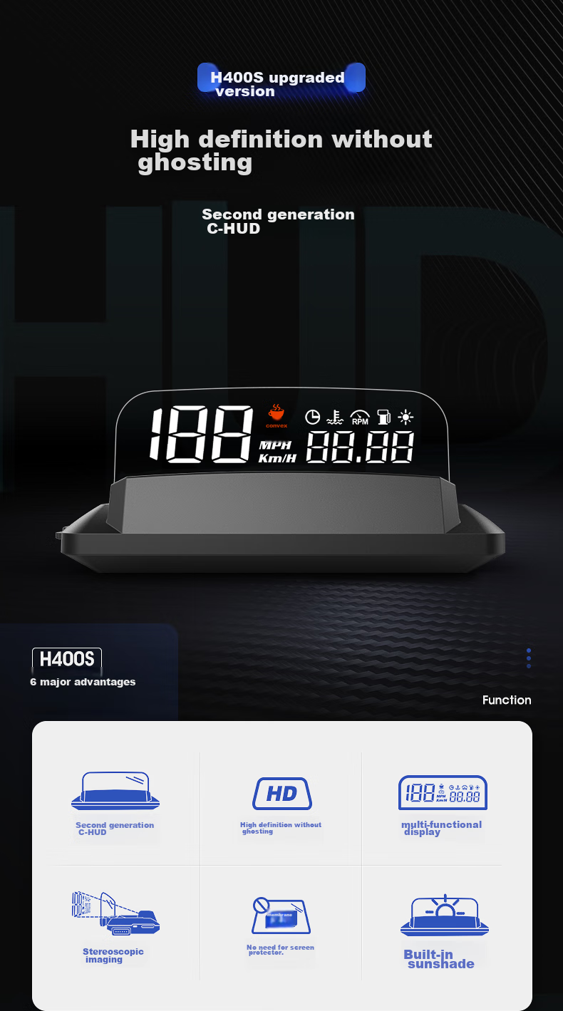 Zianpingxian (ActiSafety) H400S Blue And White HUD Head-Up Display, In-Car OBD Driving Computer, Floating Display 2