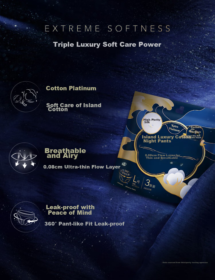Kotex Island Luxury Pure Cotton Nighttime Panties, Size L, 12 Pairs, Pants-Style Sanitary Napkins, Menstrual Night Use Sleep Pants, Self-Operated Breathable Summer 3