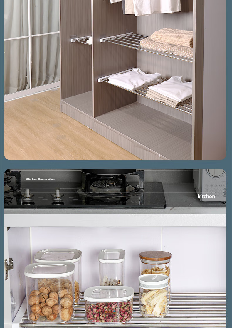 Baoyouni Wardrobe Divider Shelf, Extendable Storage Rack, Kitchen Layered Organizer 9