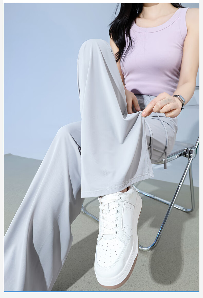 FitonTon Slim Ice Silk Sun Protection Wide-Leg Pants for Women, Summer Cool Thin High-Waist Draping Slimming Straight Casual Pants 21