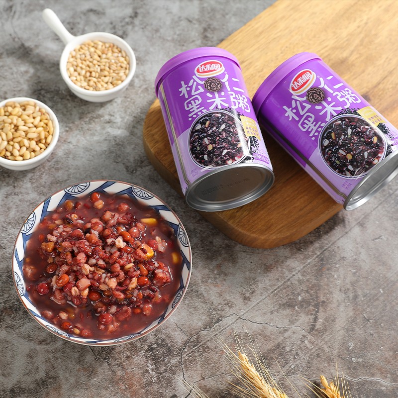 达利园松仁黑米粥方便速食早餐粥八宝粥送礼罐头 280g*12整箱即食礼盒装