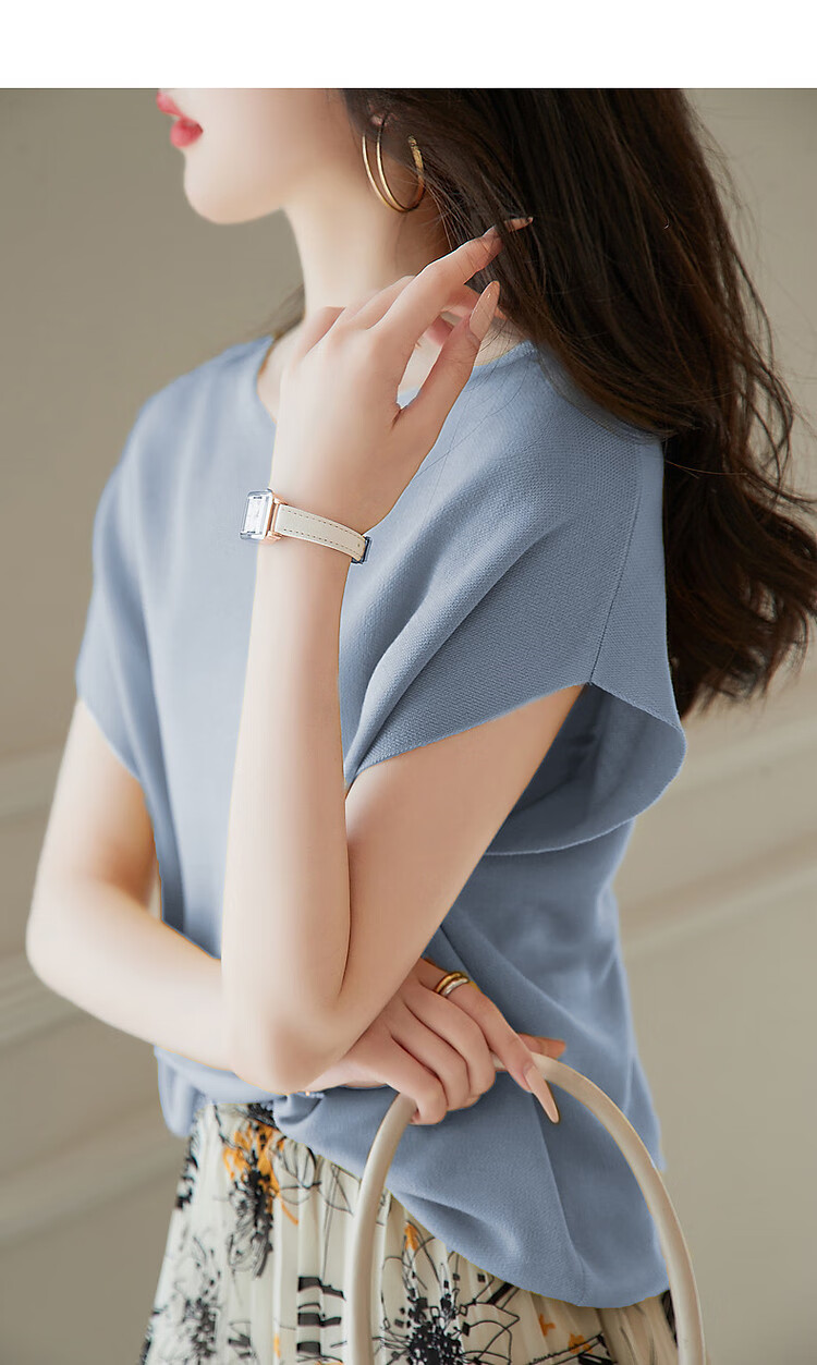 Dme [One-Neck Sweater] Summer Elegant Batwing Sleeve Short-Sleeve Knit Top for Wome 7
