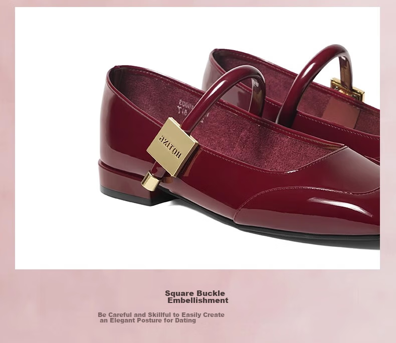 RED DRAGONFLY Mary Jane Women's Shoes Spring And Autumn French-Style Small Flats, Beautiful Retro Flat Leather Shoes WTB24600, Black, Size 37 8