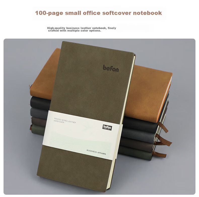Befon A6 Business Leather Notebook, Portable Journal, Vintage Diary, Student Record Book, Office Stationery, Black And Orange Color 3716 6