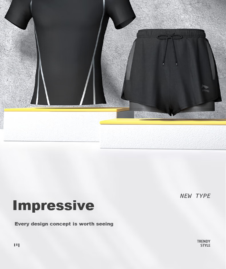 Li-Ning Swimming Trunks for Men, Double-Layer Anti-Embarrassment Swimwear Set, Comfortable High-Elasticity Water And Land Dual-Use Two-Piece Set, 02-81 Black XL 3