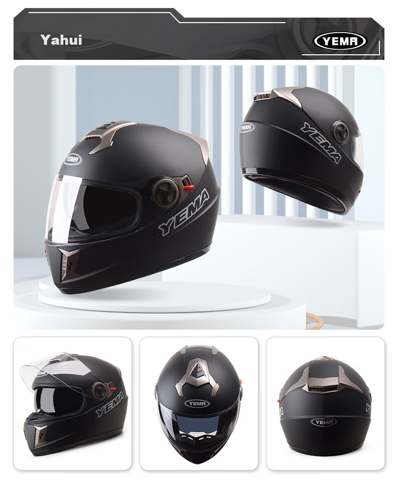 YEMA 3C Certified 828S Motorcycle Helmet for Men, Full-Face, Winter Anti-Freeze Warm Dual Visor Motorcycle Safety Helmet, All-Season Universal Size, Matte Black with Anti-Fog Sticker 21