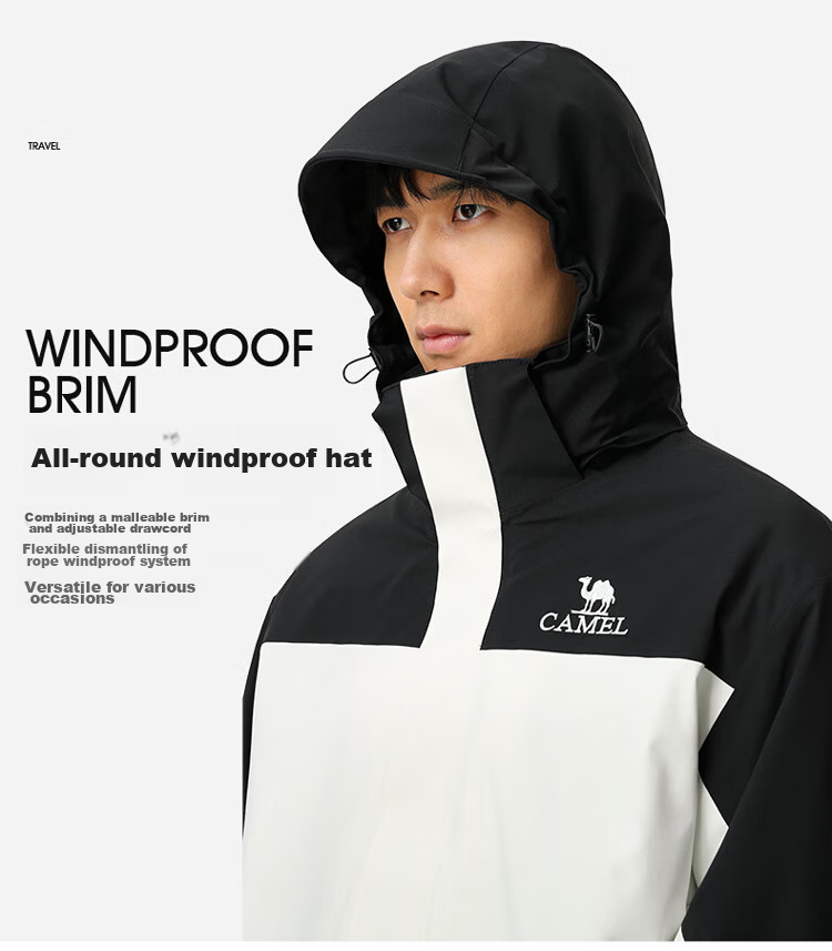 CAMEL 3-in-1 Unisex Waterproof Mountaineering Jacket Rainstorm Level A33CA31150 40