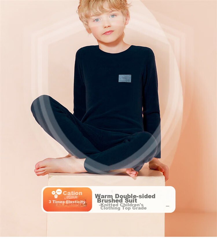 LangSha Children's Thermal Underwear, Boys' Autumn And Winter Round Neck Base Layer Pajamas, Elastic Autumn Top And Pants, for Older Children, Set of 120 5