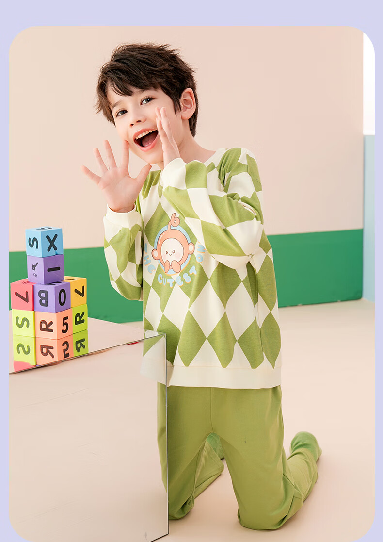 Fenteng Children's Pajamas for Boys, Pure Cotton Spring Season Sleepwear for Older Boys, Wearable Outside, Boys' Loungewear Q9X24790048 21