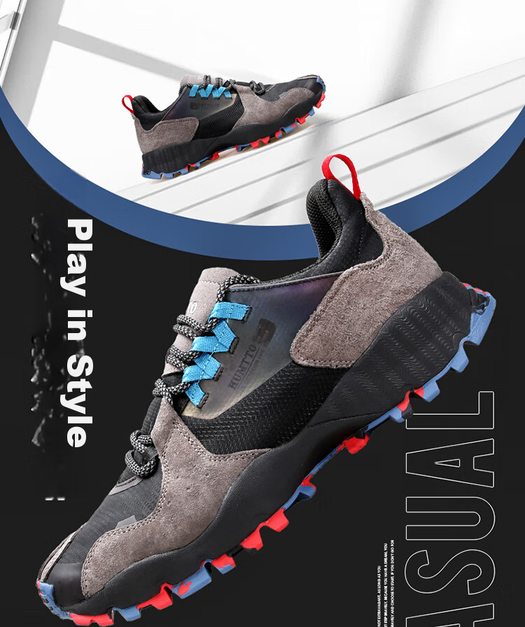 HUMTTO Men's Outdoor Hiking Shoes, Comfortable Breathable Casual Trekking Shoes, Non-Slip Wear-Resistant Climbing Shoes, Dark Gray-Black, Size 39 1