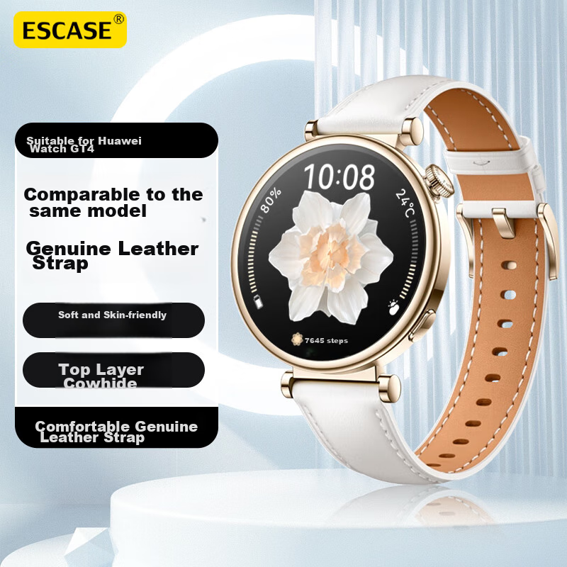 ESCASE Leather Watch Strap Compatible with Huawei Watch GT7/GT6/5Pro/5/4/Watch5, OPPO X3/X2mini Fashion Anti-Dirt 18MM [Beige]
