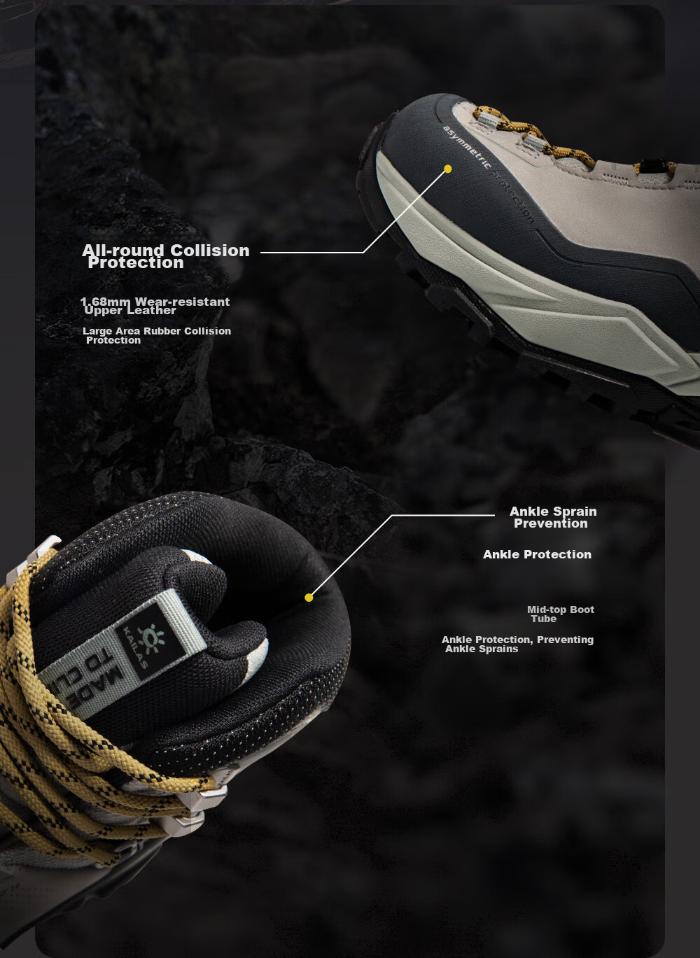 KAILAS MT5-3 Men's Mid-Top Hiking Boots, GTX Waterproof, Non-Slip, Shock-Absorbing, Heavy-Duty Trekking Shoes 12