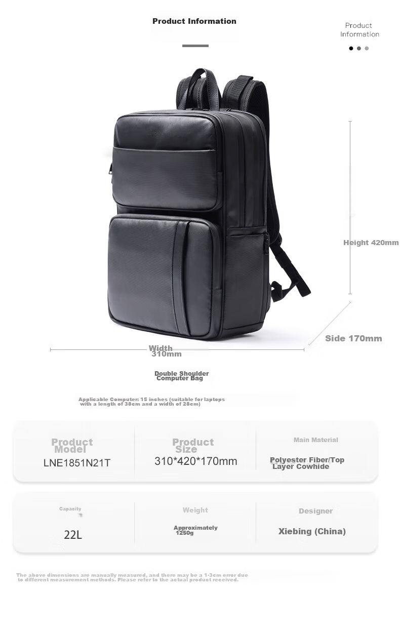 LEXON Men's Backpack, 15.6/16 Inch Laptop Bag, Genuine Leather Business Backpack, Large Capacity Travel Schoolbag 8