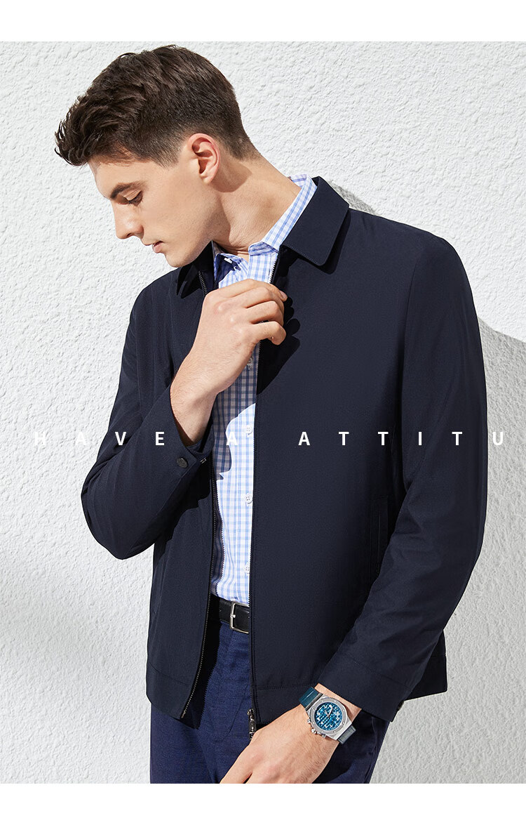 FIRS [Fitted Style] Men's Jacket, Spring Business Casual Solid Color Simple Lapel Zipper Cardigan Menswear 5