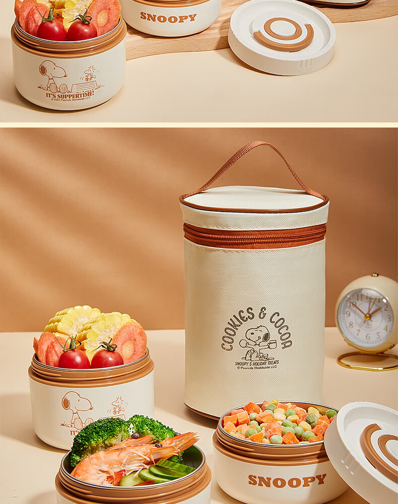 SNOOPY Insulated Lunch Box for Office Workers, Bento Box, Meal Container, 316 Stainless Steel Lunch Box, Large Capacity Insulated Bucket for Students, with Two Layers 20