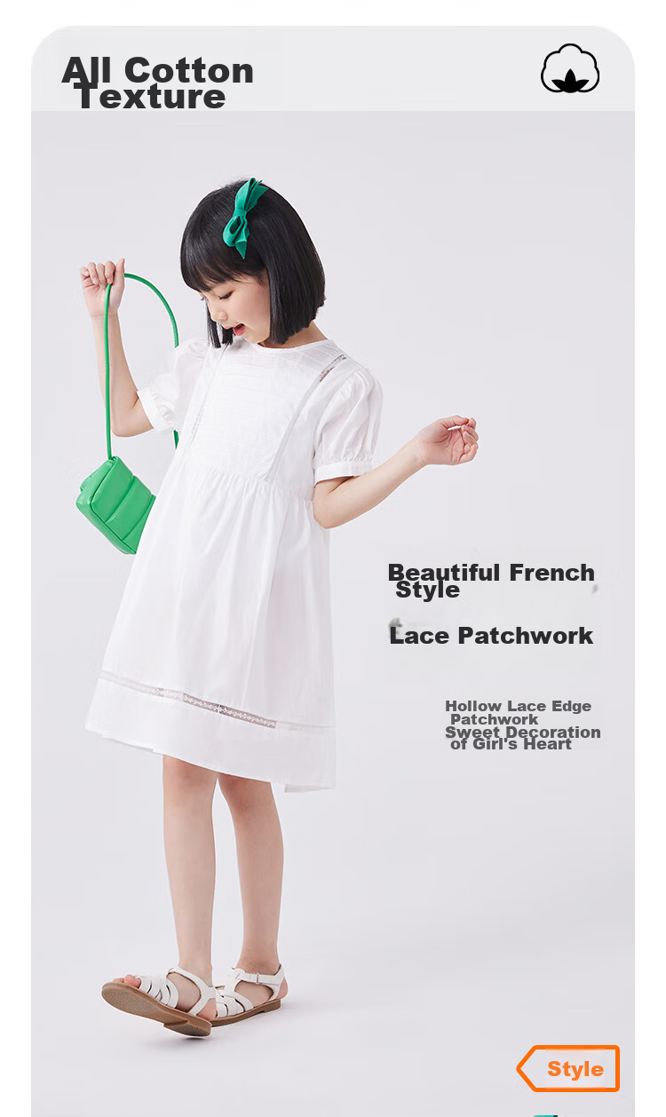 QQ DUCK Girls' Dress, Children's Summer Princess Skirt, Youth Holiday Performance Dress, White Clothing 2